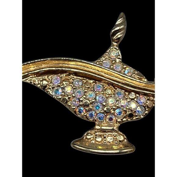 Kirks Folly Alladin Lamp Broock 18k Gold Plated Aurora Borealis Rhinestones - Picture 7 of 15